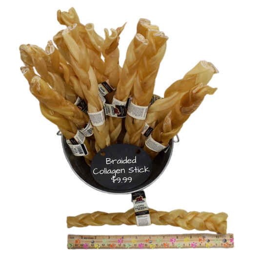 Braided Collagen Stick in a Bucket